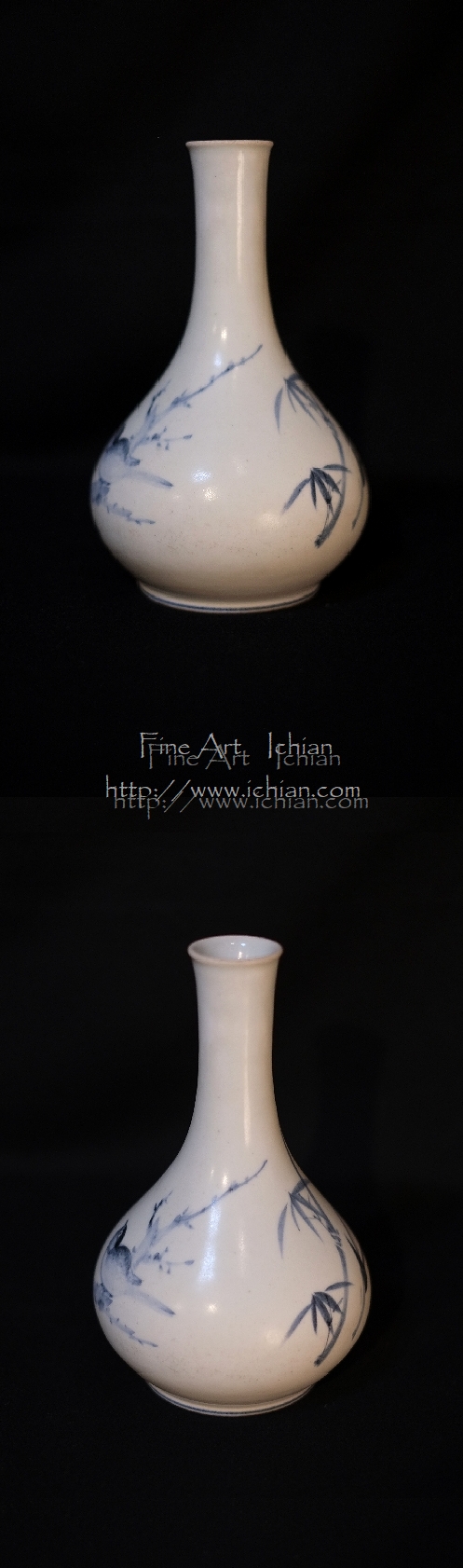 白磁染付双鳥竹文瓶李朝後期 分院 18世紀~19世紀 :: ichian